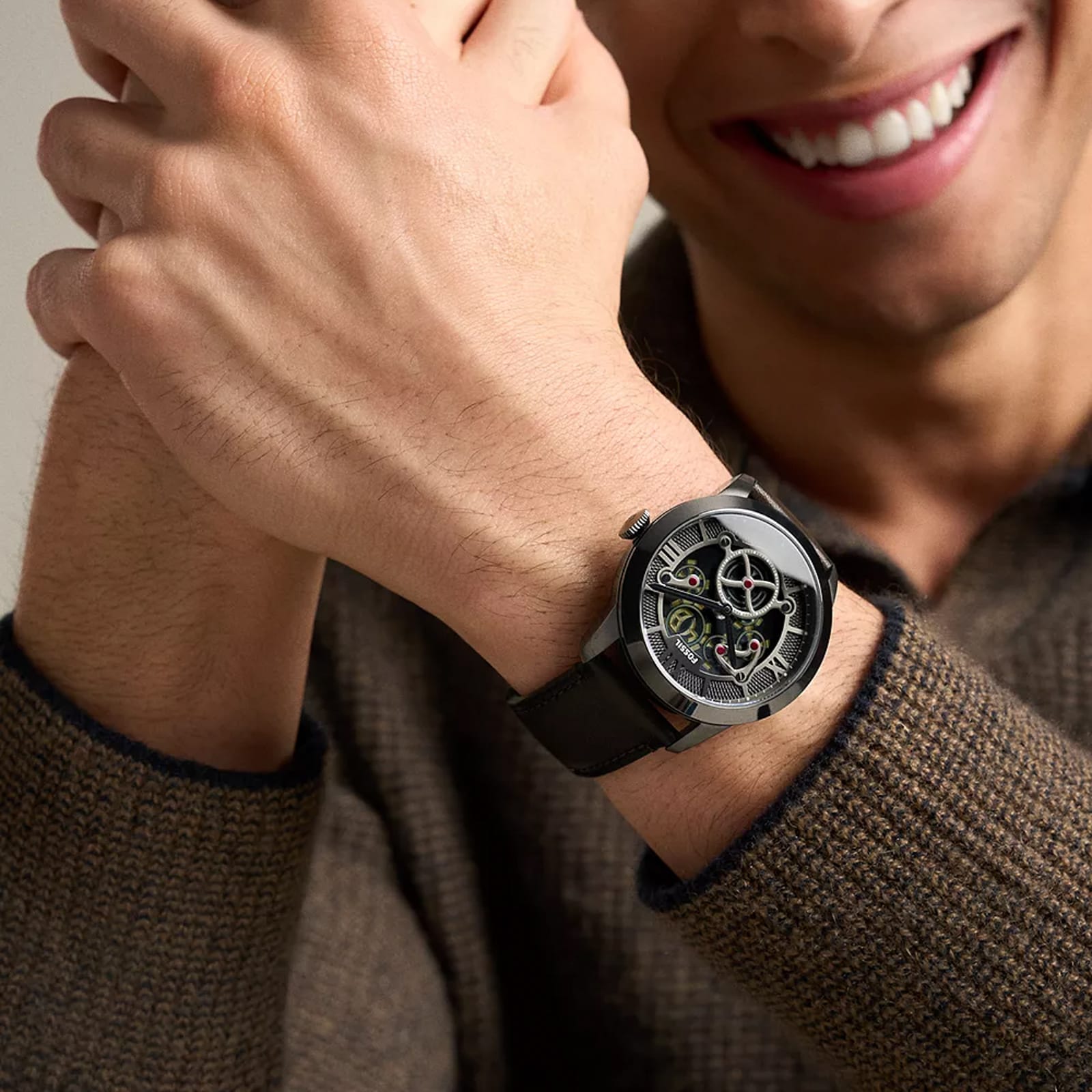 Fossil Townsman Big Tic Gunmetal Brown Leather Mens Watch Fossil Townsman Big Tic Gunmetal Brown Leather Mens Watch