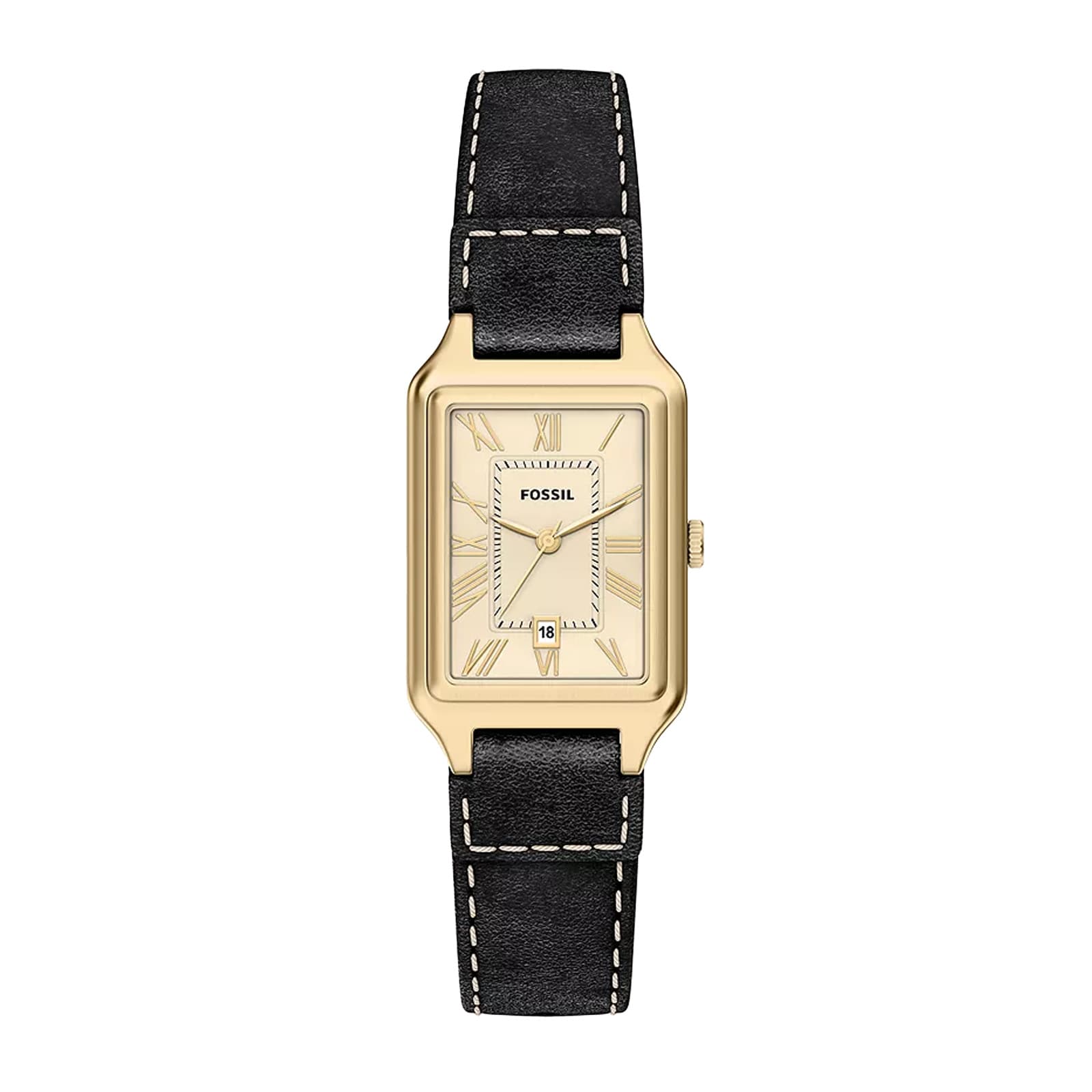 Raquel Three-Hand Date Black Leather Ladies Watch