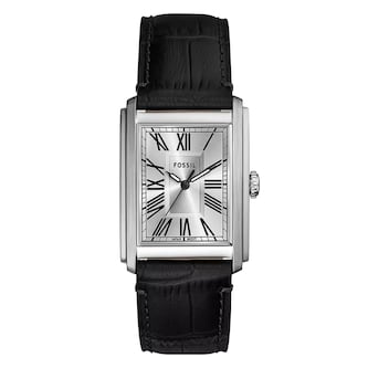 Fossil Carraway Three-Hand Black Leather & Stainless Steel Mens Watch