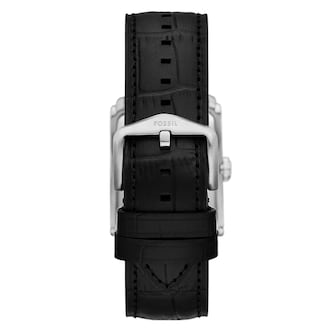 Fossil Carraway Three-Hand Black Leather & Stainless Steel Mens Watch