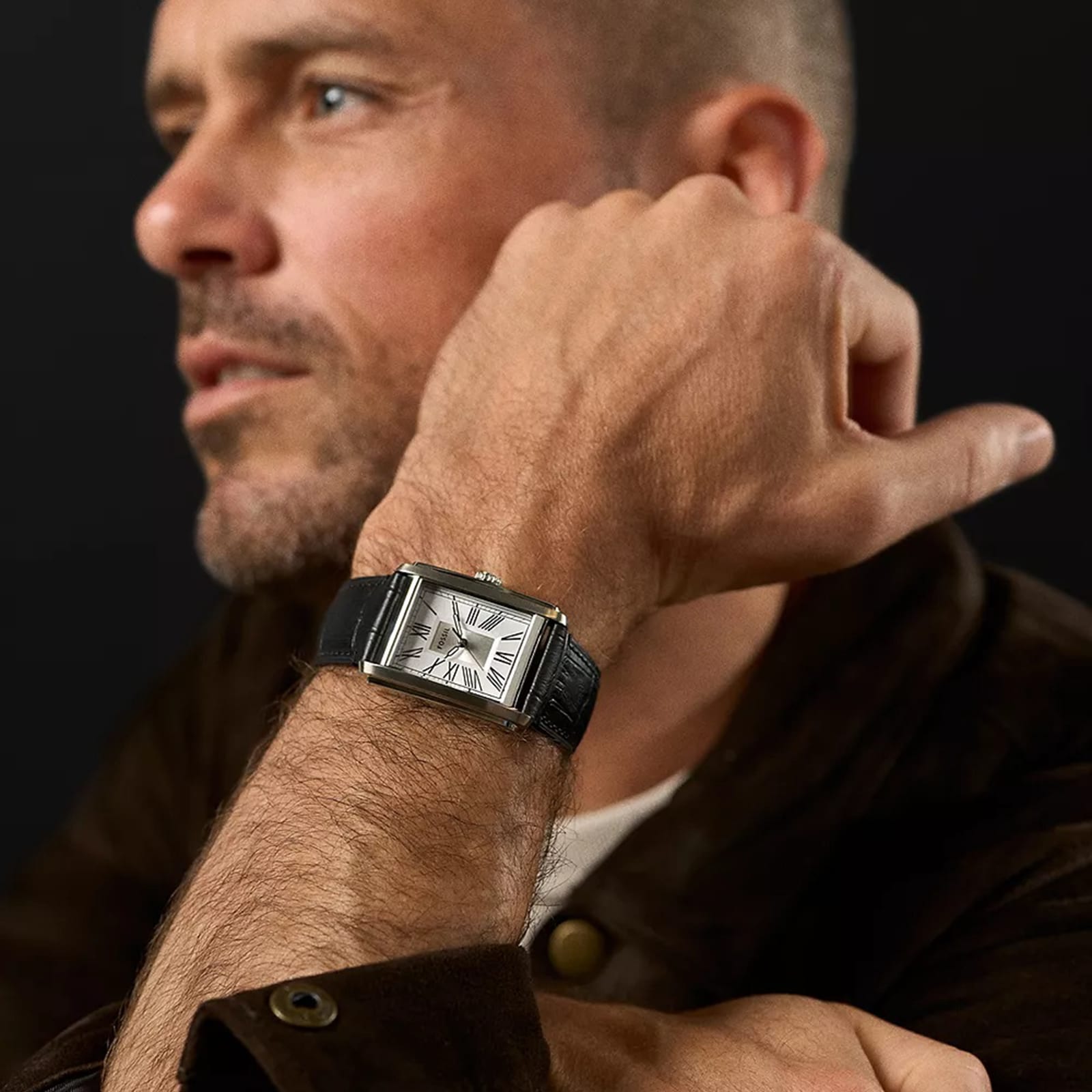 Fossil Carraway Three-Hand Black Leather & Stainless Steel Mens Watch Fossil Carraway Three-Hand Black Leather & Stainless Steel Mens Watch
