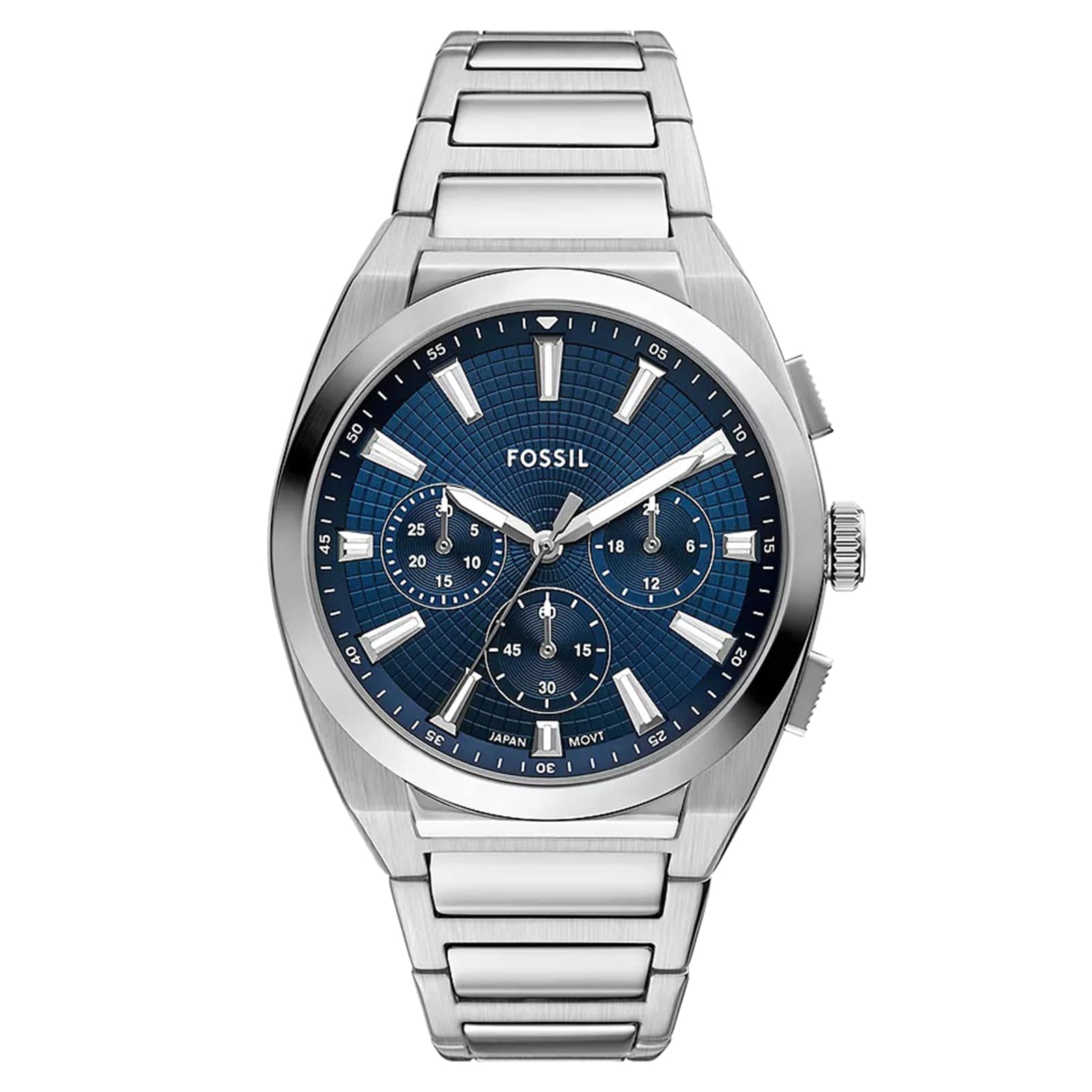 Fossil Everett Stainless Steel Blue Chronograph Mens Watch