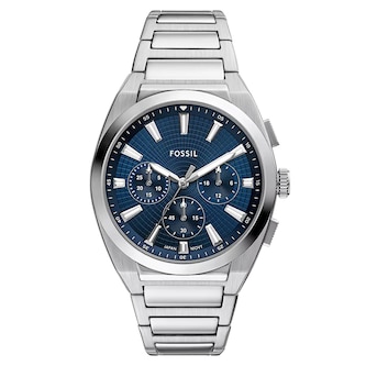 Fossil Everett Stainless Steel Blue Chronograph Mens Watch