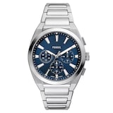 Fossil Everett Stainless Steel Blue Chronograph Mens Watch