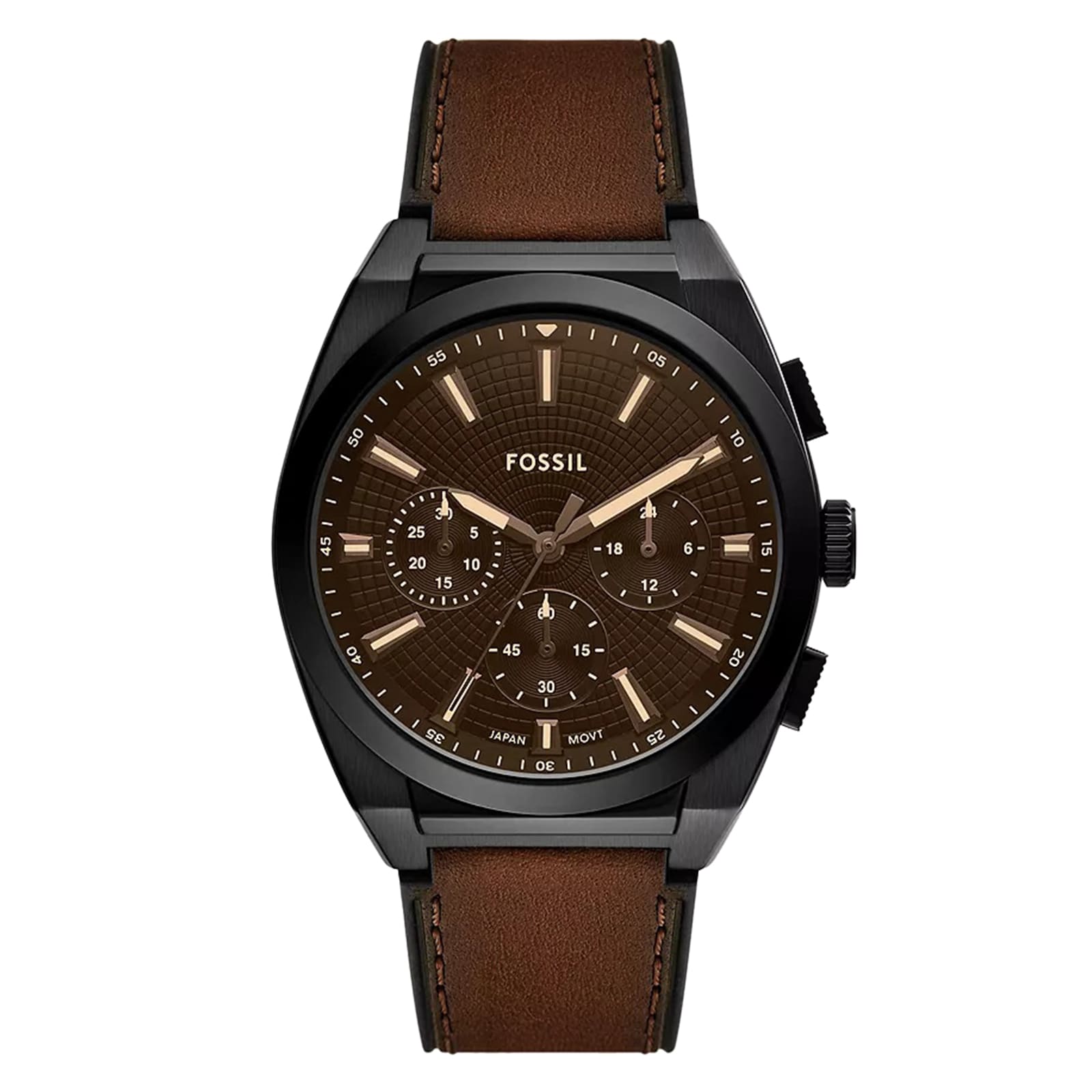 Fossil Everett Stainless Steel Brown Dial & Leather Mens Watch