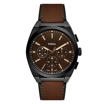 Fossil Everett Stainless Steel Brown Dial & Leather Mens Watch