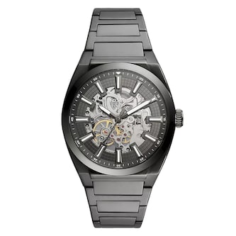 Fossil Everett Black Steel Skeleton Dial Mens Watch
