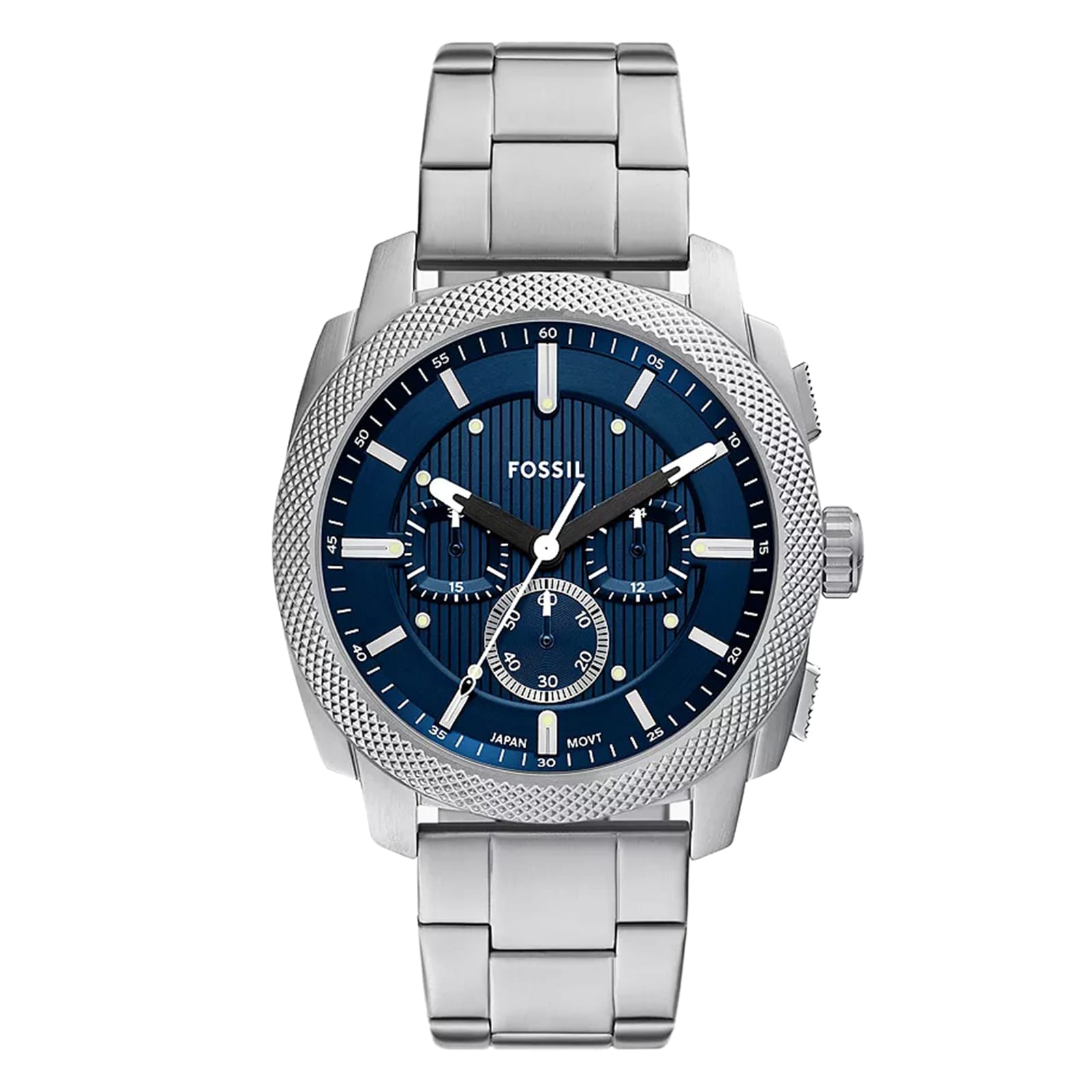 Fossil Machine Stainless Steel Blue Chronograph Mens Watch