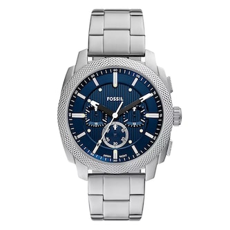 Fossil Machine Stainless Steel Blue Chronograph Mens Watch