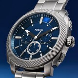 Fossil Machine Stainless Steel Blue Chronograph Mens Watch