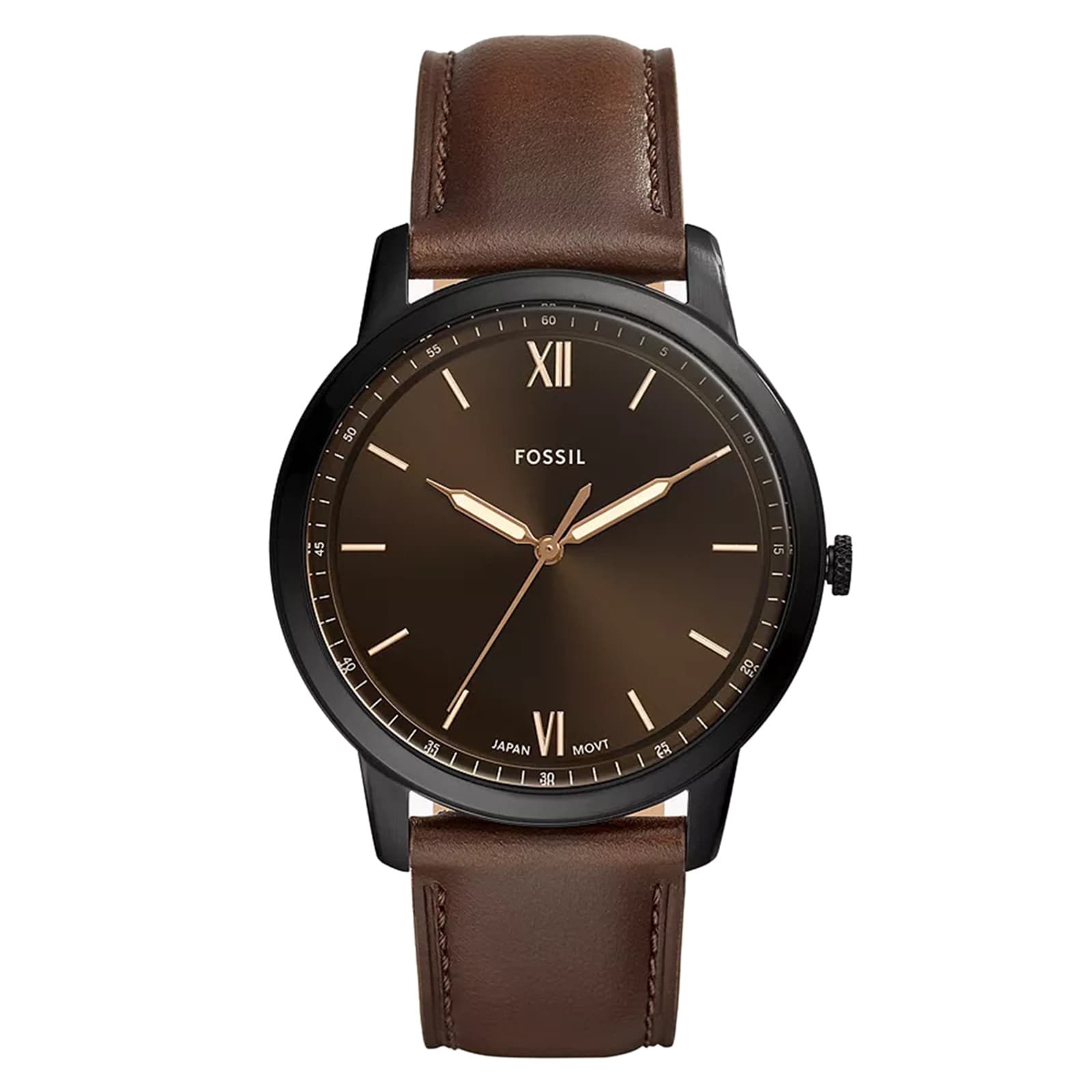 Fossil Minimalist Three-Hand Brown Leather Watch