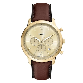 Fossil Neutra Brown Leather & Gold Dial Mens Watch