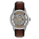 Fossil Townsman Automatic Brown Leather Skeleton Dial Mens Watch