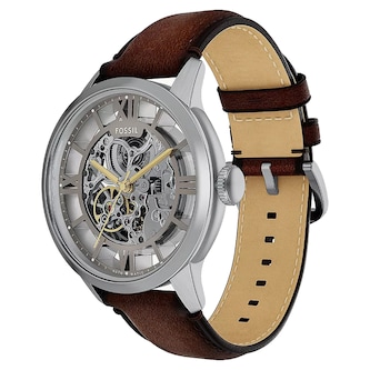Fossil Townsman Automatic Brown Leather Skeleton Dial Mens Watch
