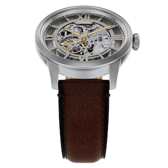 Fossil Townsman Automatic Brown Leather Skeleton Dial Mens Watch