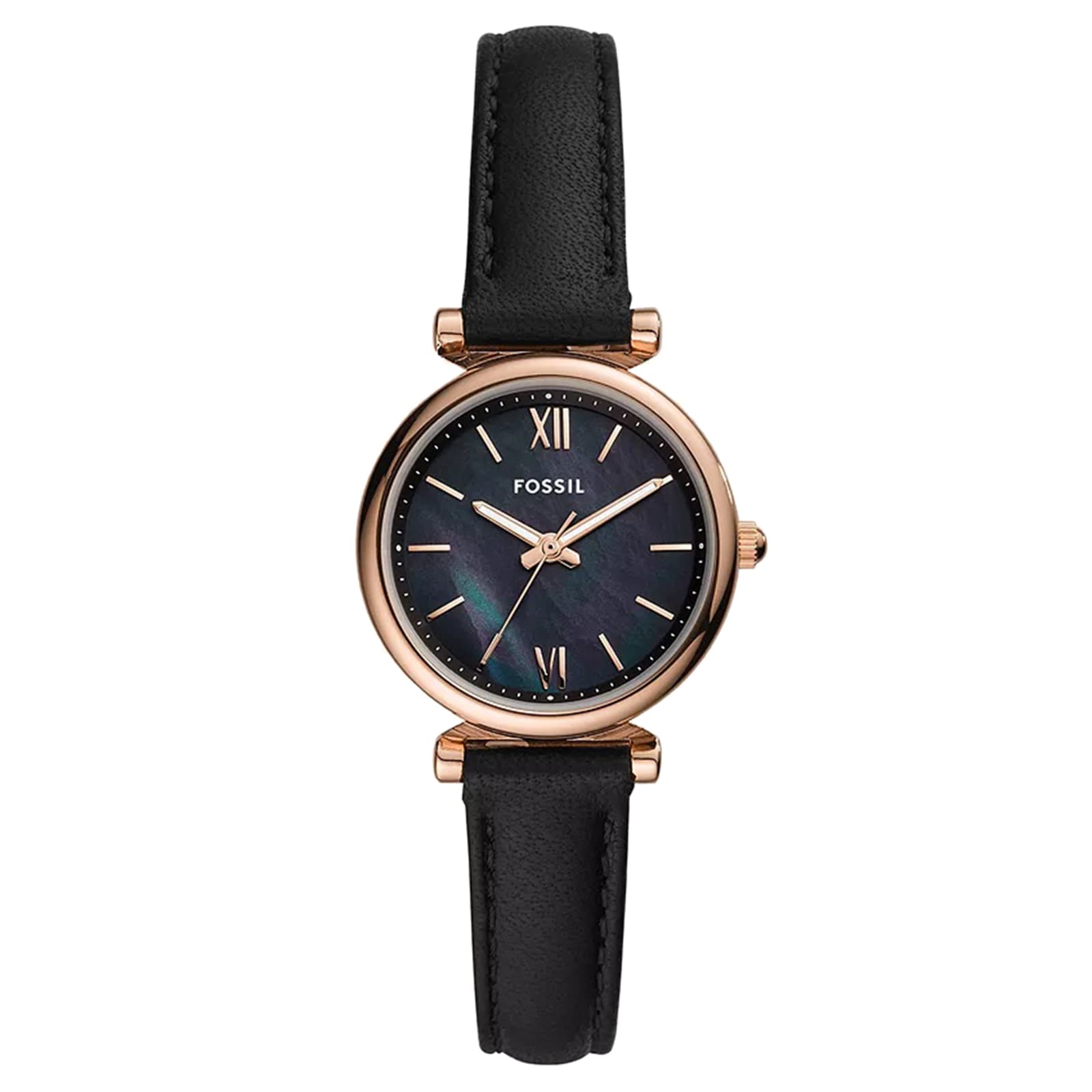 Fossil Carlie Mini Three-Hand Black Leather Ladies Watch