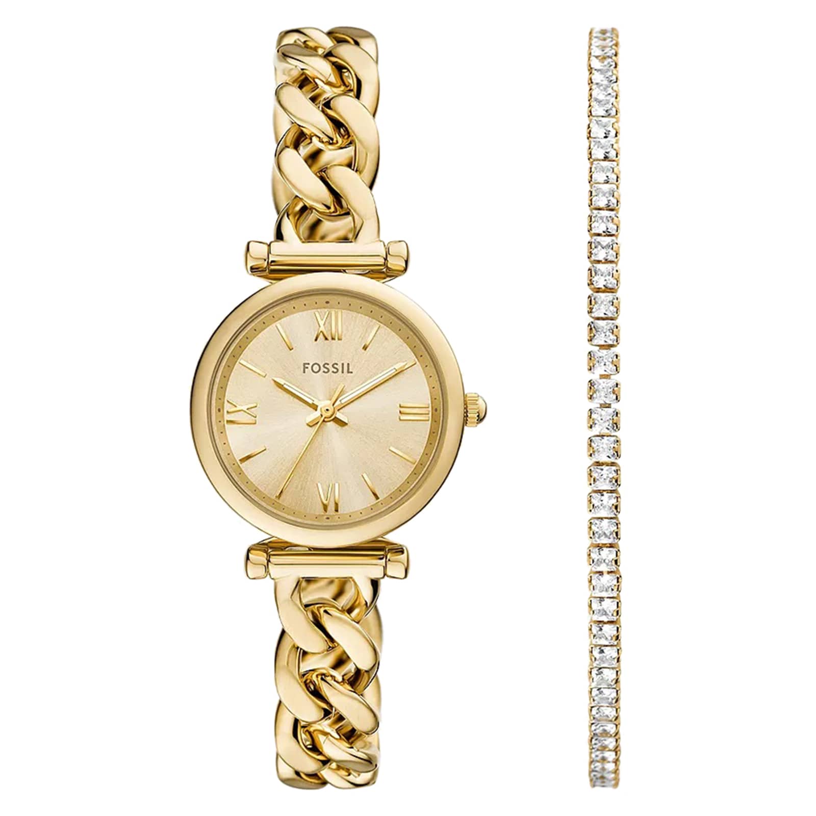 Fossil Carlie Three-Hand Gold-Tone Stainless Steel Watch and Bracelet Set