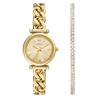 Fossil Carlie Three-Hand Gold-Tone Stainless Steel Watch and Bracelet Set