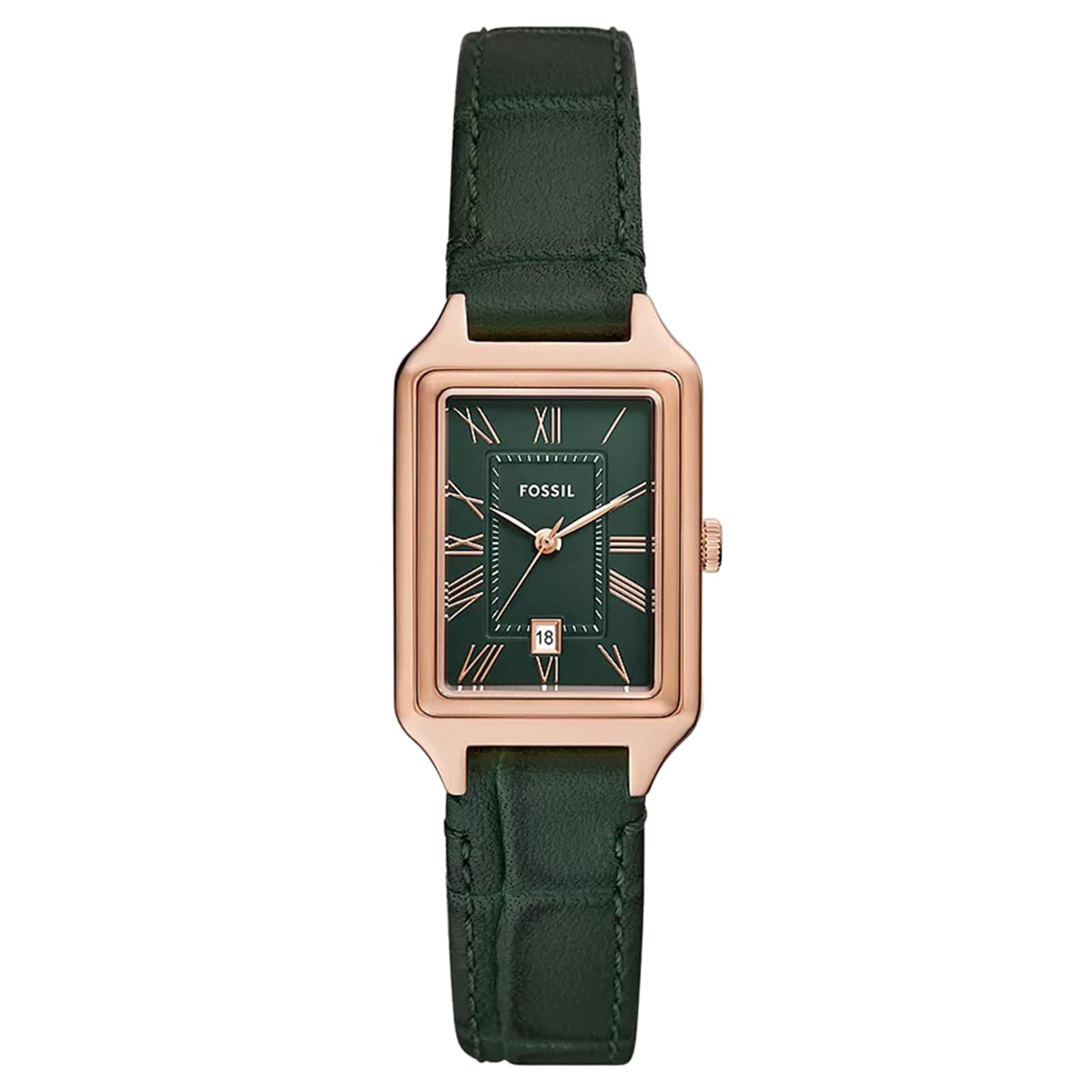 Fossil Raquel Three-Hand Date Green Crocodile LiteHide Leather Ladies Watch