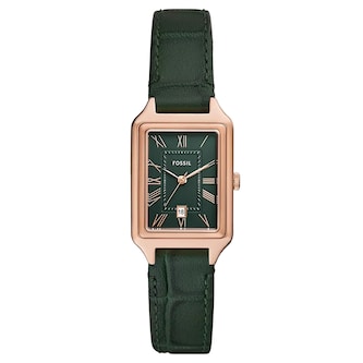 Fossil Raquel Three-Hand Date Green Crocodile LiteHide Leather Ladies Watch