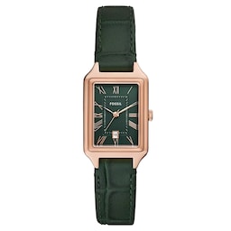 17230908 - Raquel Three-Hand Date Green Crocodile LiteHide Leather Ladies Watch