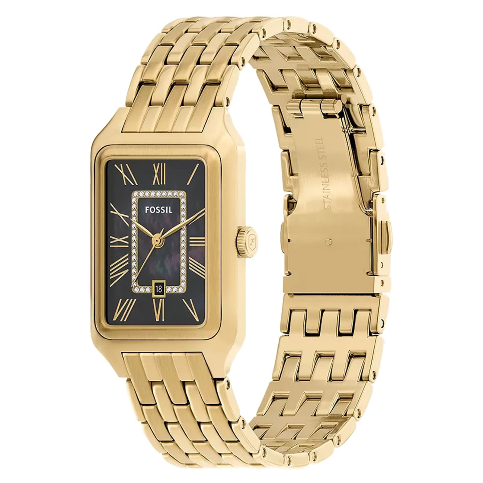 Fossil Raquel Three-Hand Date Gold-Tone Mother of Pearl Ladies Watch