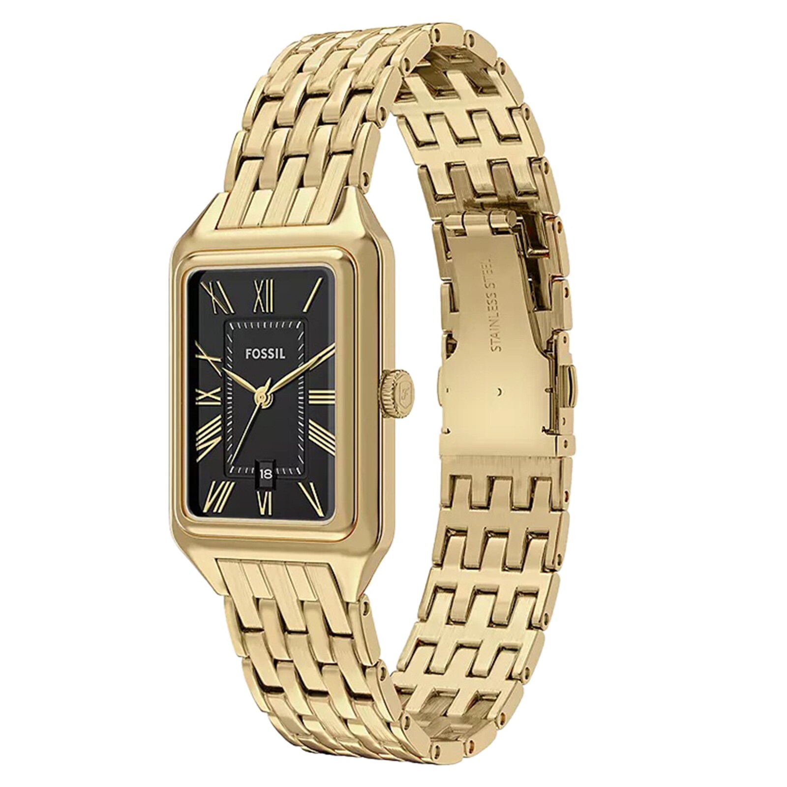 Fossil Raquel Three-Hand Date Gold-Tone Black Dial Ladies Watch