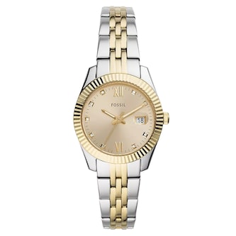 Fossil Scarlette Mini Three-Hand Date Two-Tone Gold Dial Ladies Watch