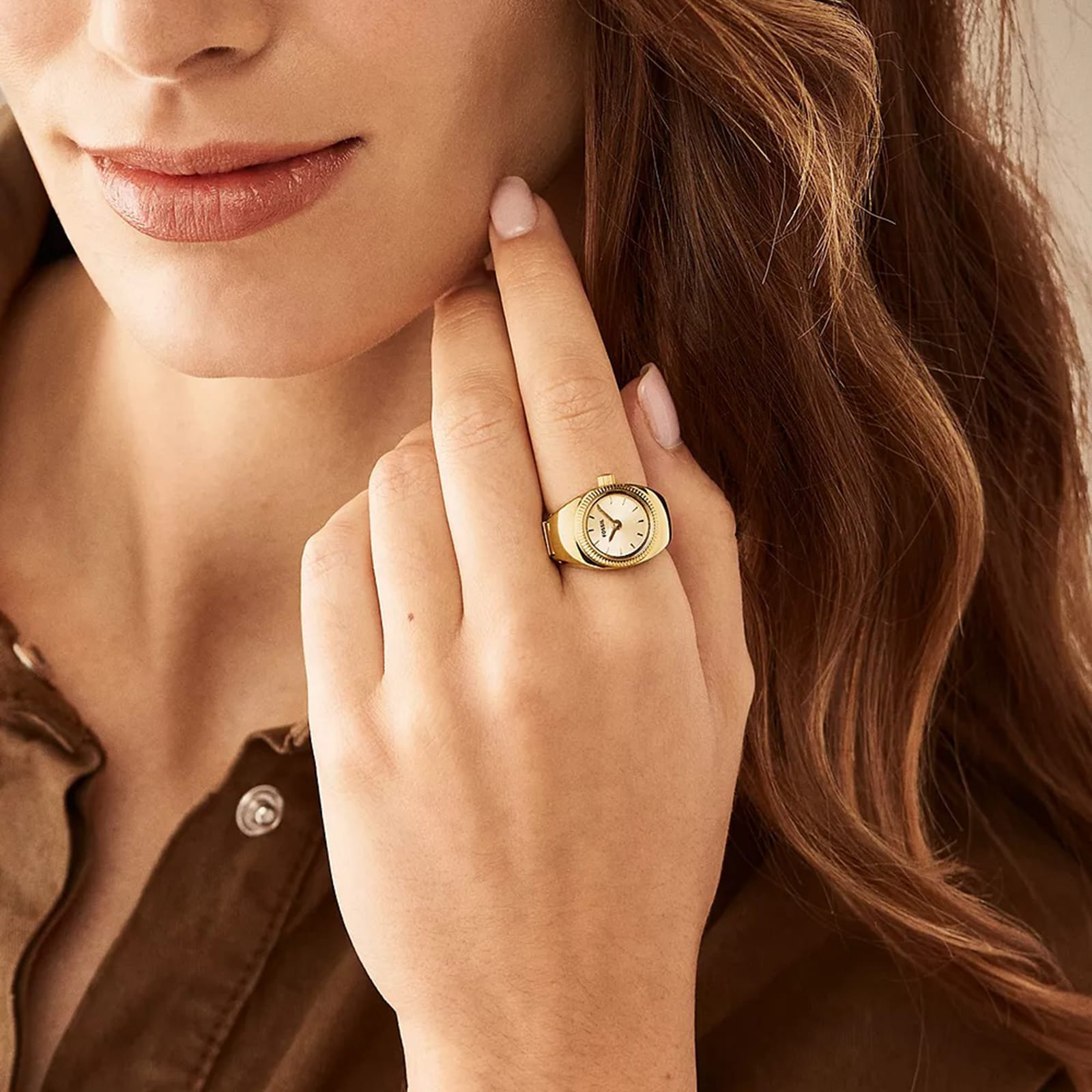 Fossil Two-Hand Gold-Tone Stainless Steel Watch Ring Fossil Two-Hand Gold-Tone Stainless Steel Watch Ring