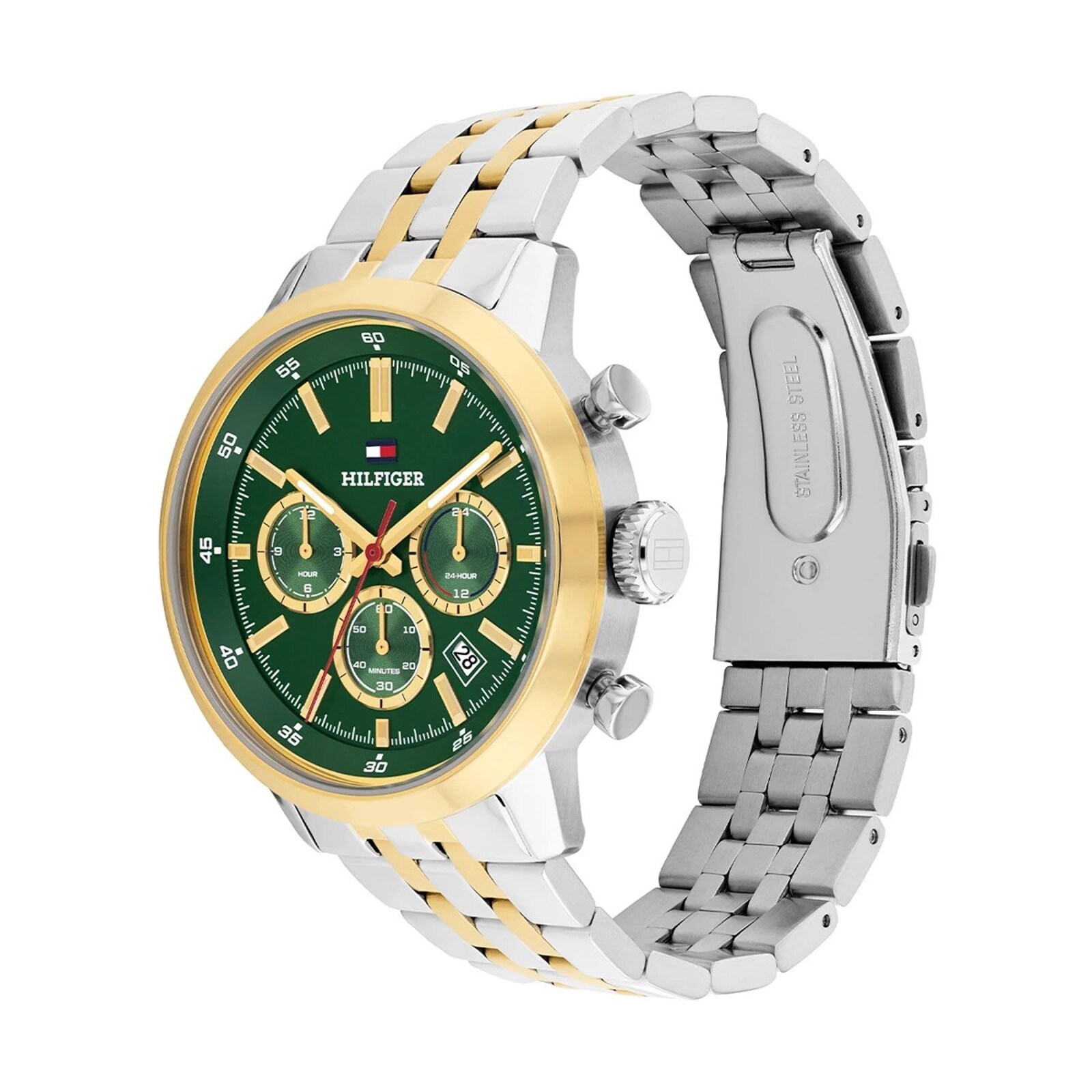 Tommy Hilfiger Kent Green Dial Two Tone Bracelet Chronograph 43mm Mens Watch Tommy Hilfiger Kent Green Dial Two Tone Bracelet Chronograph 43mm Mens Watch