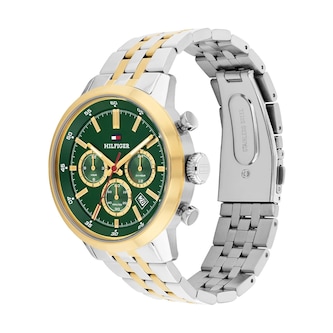 Tommy Hilfiger Kent Green Dial Two Tone Bracelet Chronograph 43mm Mens Watch