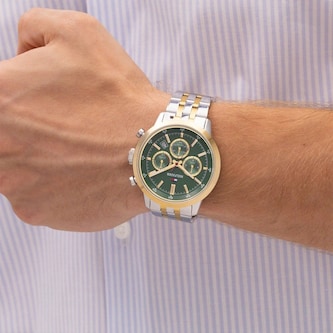 Tommy Hilfiger Kent Green Dial Two Tone Bracelet Chronograph 43mm Mens Watch