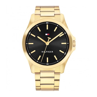 Tommy Hilfiger Bruce Black Dial Gold Plated Bracelet 43mm Mens Watch