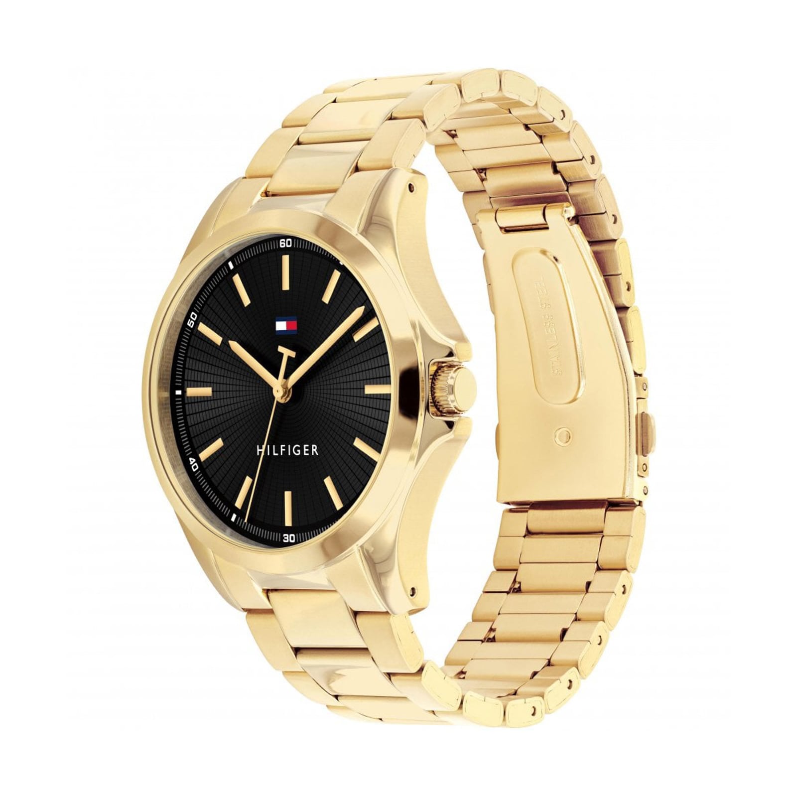 Tommy Hilfiger Bruce Black Dial Gold Plated Bracelet 43mm Mens Watch Tommy Hilfiger Bruce Black Dial Gold Plated Bracelet 43mm Mens Watch
