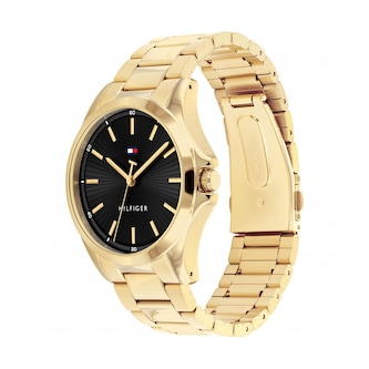 Tommy Hilfiger Bruce Black Dial Gold Plated Bracelet 43mm Mens Watch