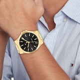 Tommy Hilfiger Bruce Black Dial Gold Plated Bracelet 43mm Mens Watch