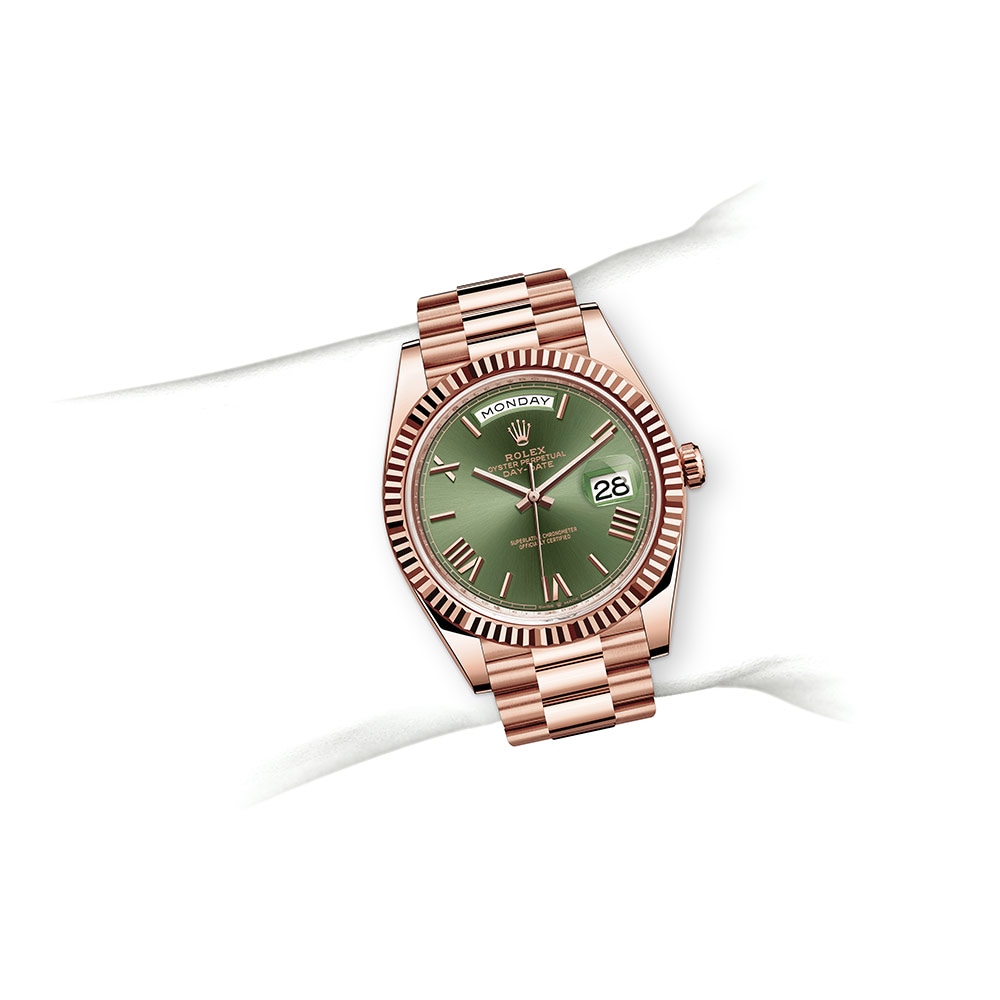 Day date hotsell rose gold green