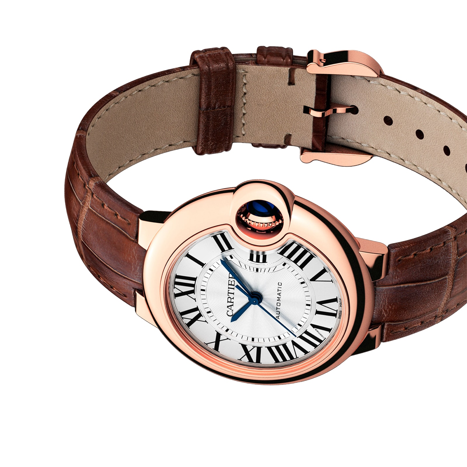 Cartier Ballon Bleu De Cartier Watch 33mm, Automatic Movement, Rose Gold, Leather
