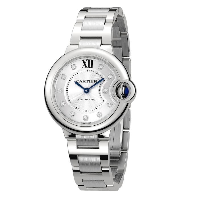 Cartier Ballon Bleu De Cartier Watch 33mm, Automatic Movement, Steel, Diamonds