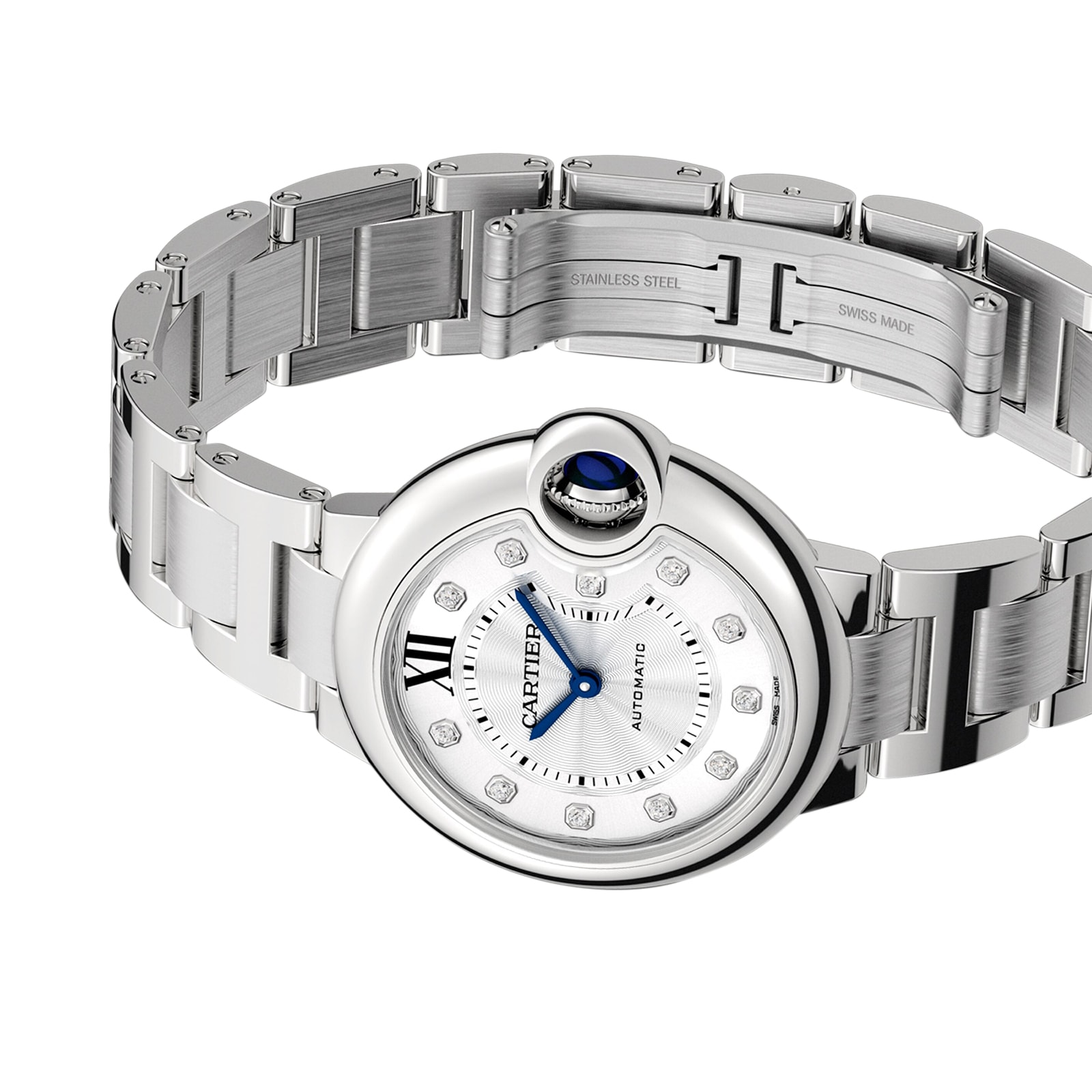 Cartier Ballon Bleu De Cartier Watch 33mm, Automatic Movement, Steel, Diamonds Cartier Ballon Bleu De Cartier Watch 33mm, Automatic Movement, Steel, Diamonds