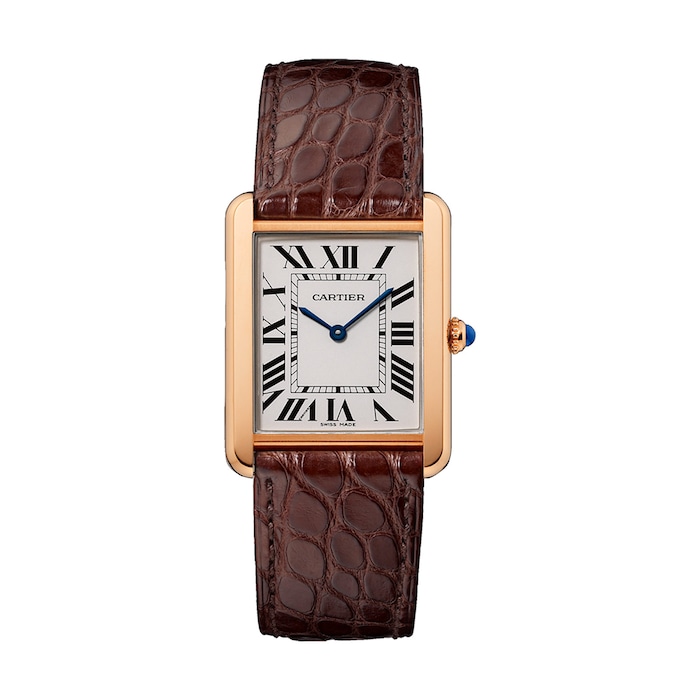 Cartier Tank Solo Watch Large Model, Quartz Movement, Pink Gold, Steel, Leather