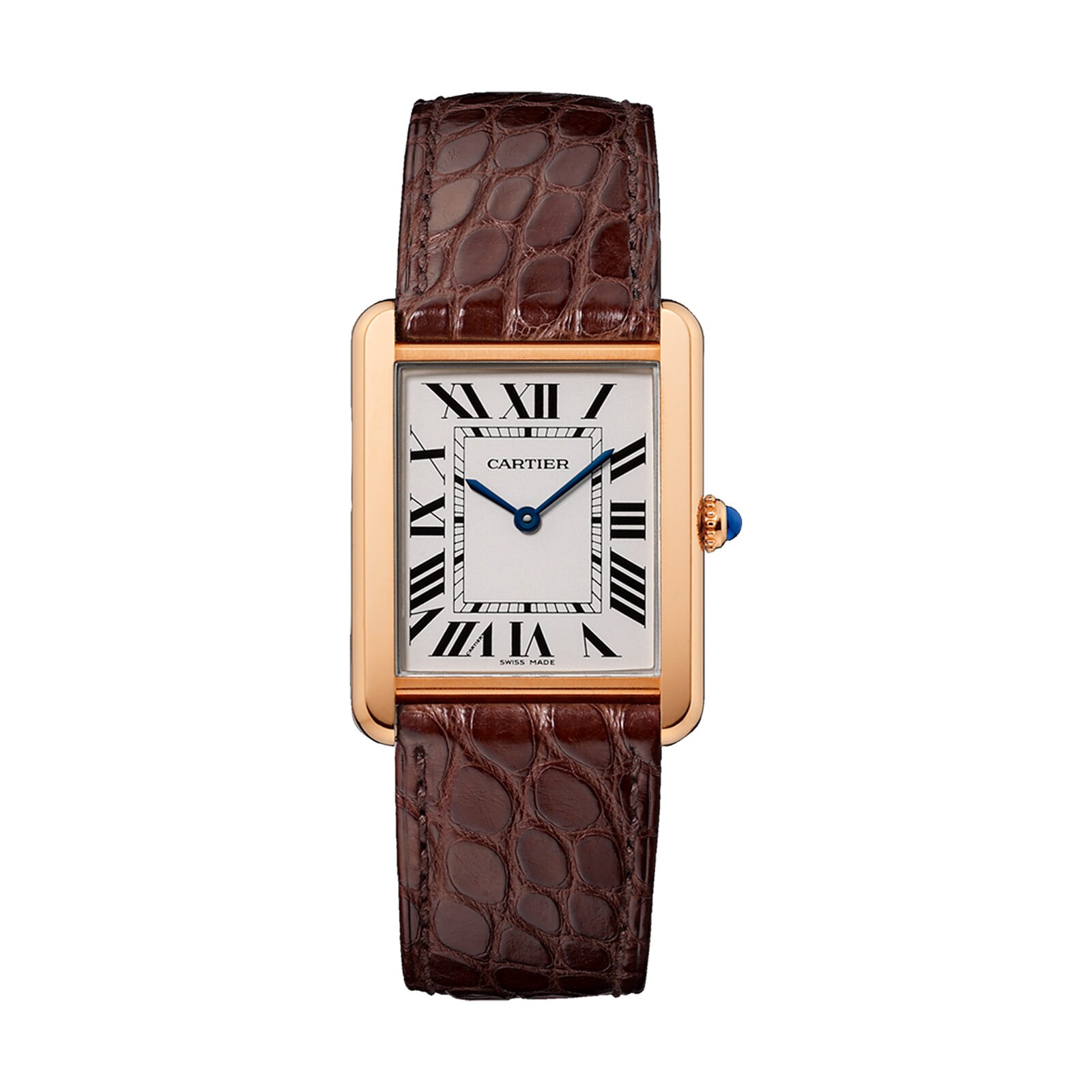 Cartier Tank Solo Watch Large Model, Quartz Movement, Rose Gold, Steel, Leather