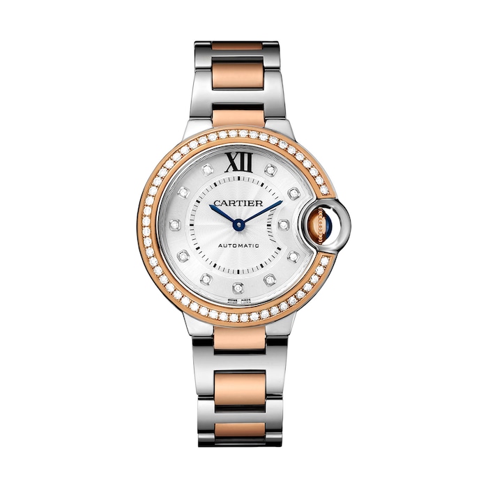Cartier Ballon Bleu De Cartier Watch 33mm, Automatic Movement, Rose Gold, Steel, Diamonds