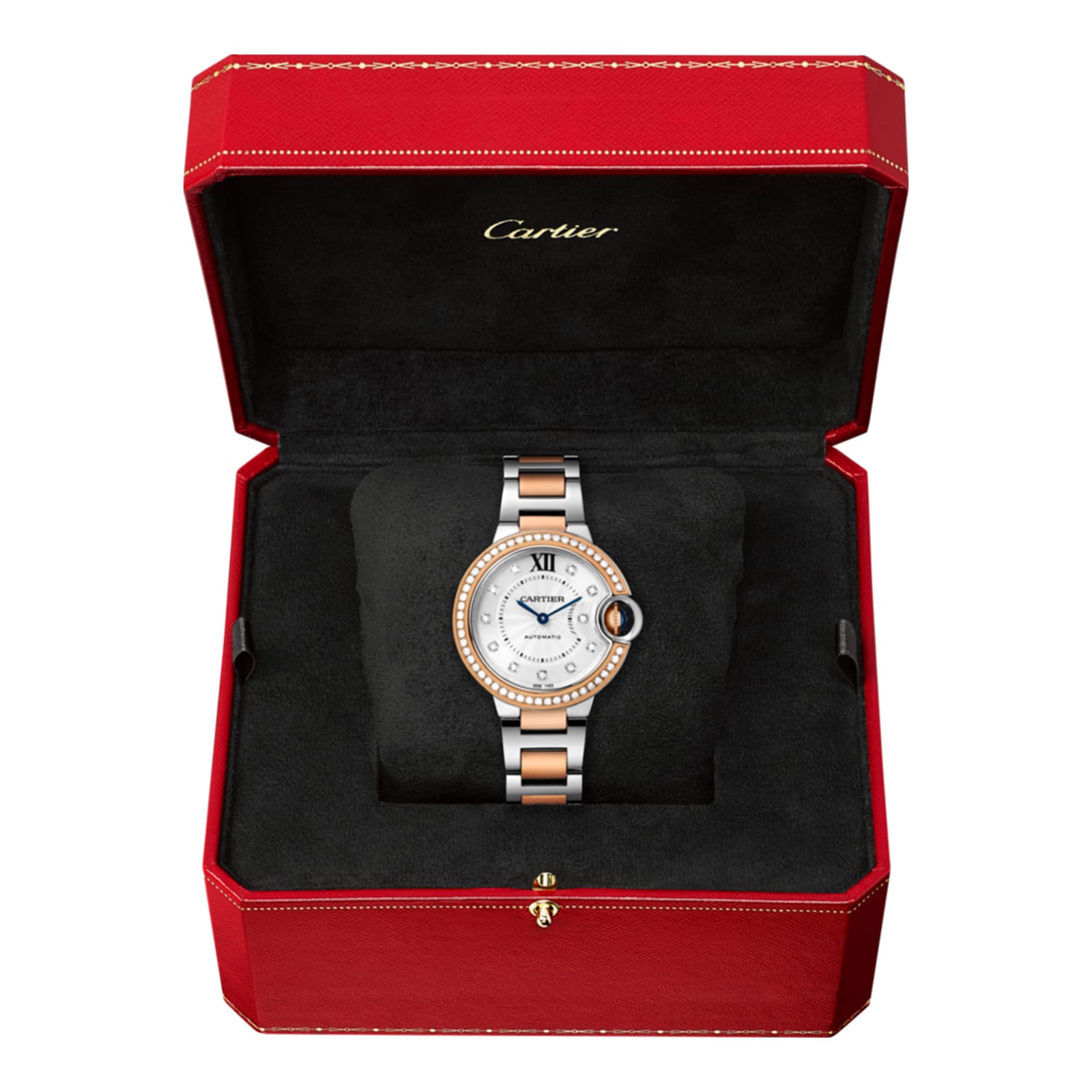 Cartier Ballon Bleu De Cartier Watch 33mm, Automatic Movement, Rose Gold, Steel, Diamonds
