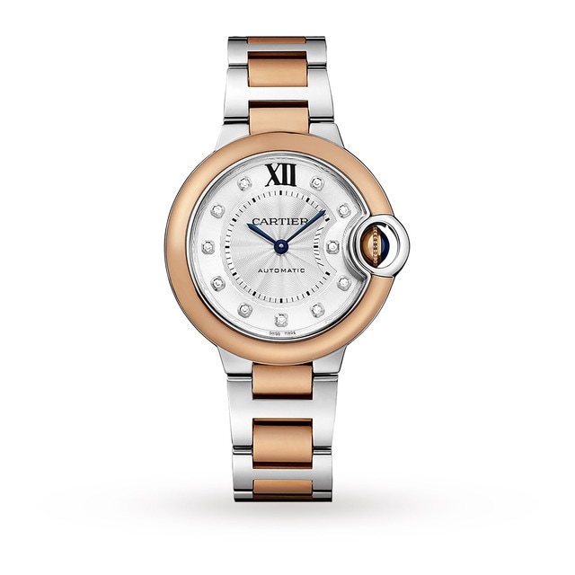 Cartier Ballon Bleu De Cartier Watch 33mm, Automatic Movement, Rose Gold, Steel, Diamonds