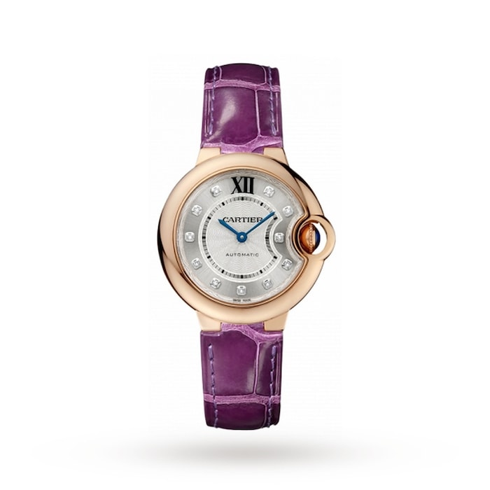 Cartier Ballon Bleu De Cartier Watch 33mm, Automatic Movement, Rose Gold, Diamonds, Leather