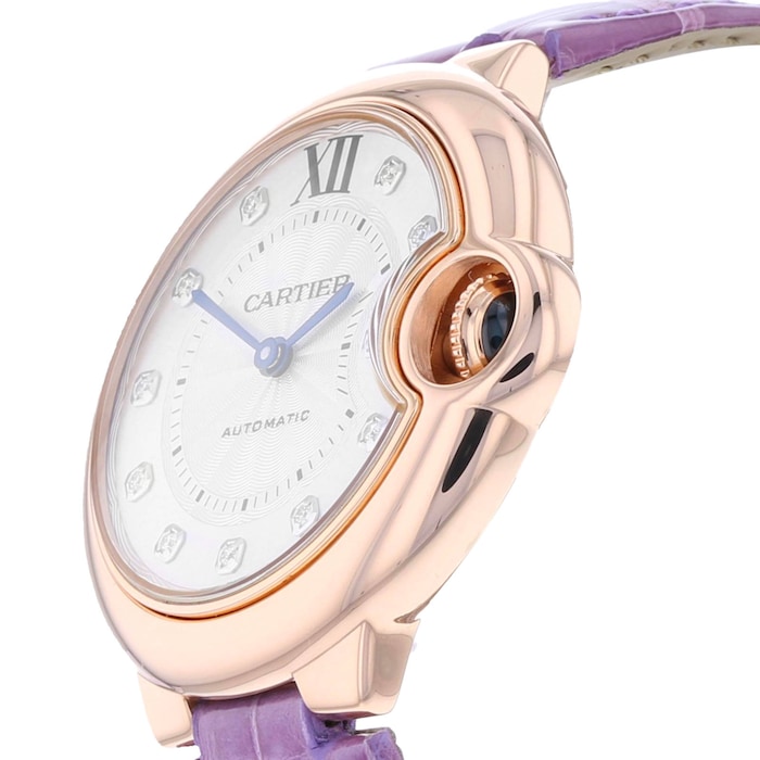 Cartier Ballon Bleu De Cartier Watch 33mm, Automatic Movement, Rose Gold, Diamonds, Leather