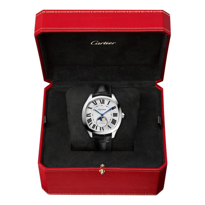 Cartier Drive De Cartier Moon Phases Watch Large Model, Automatic Movement, Steel, Leather