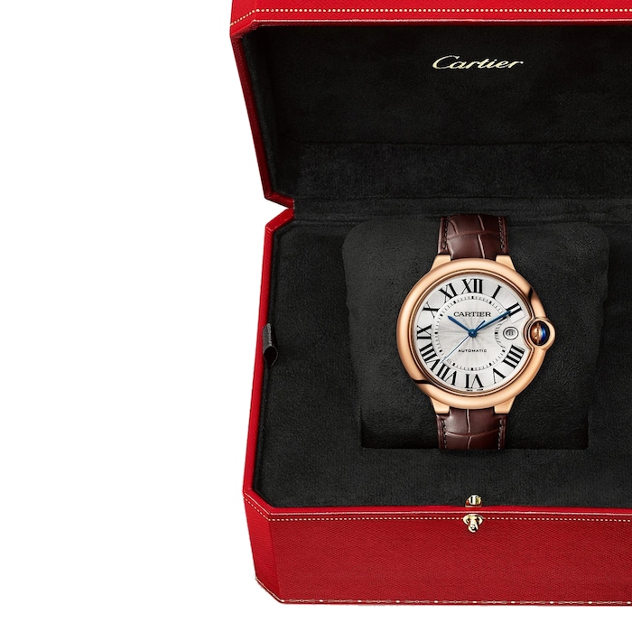 Cartier Ballon Bleu De Cartier Watch 42mm, Automatic Movement, Rose Gold, Leather