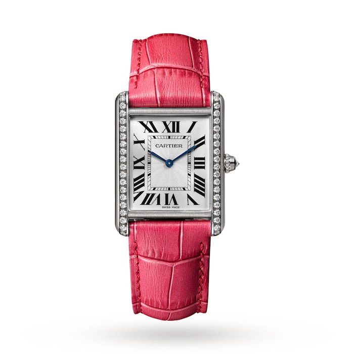 Cartier Tank Louis Cartier Watch Large Model, Hand-Wound Mechanical Movement, White Gold, Diamonds, Leather